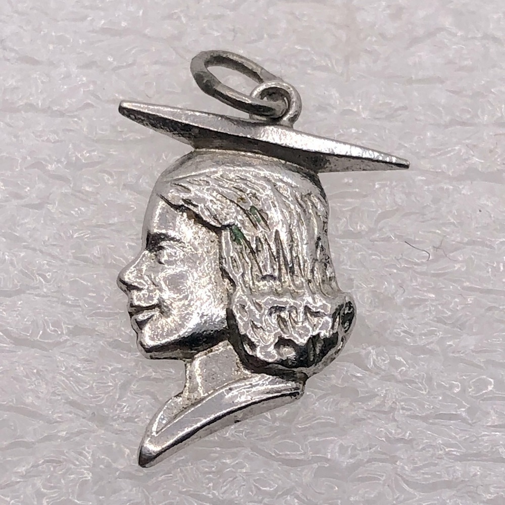 Vtg Sterling Woman Graduation Bracelet Charm / Mini Pendant